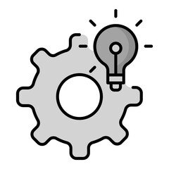 Gear icon with a light bulb representing innovation, creative process, brainstorming, and system improvement