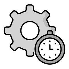 Gear icon with a stopwatch representing workflow automation, scheduled tasks, process timing, and system efficiency