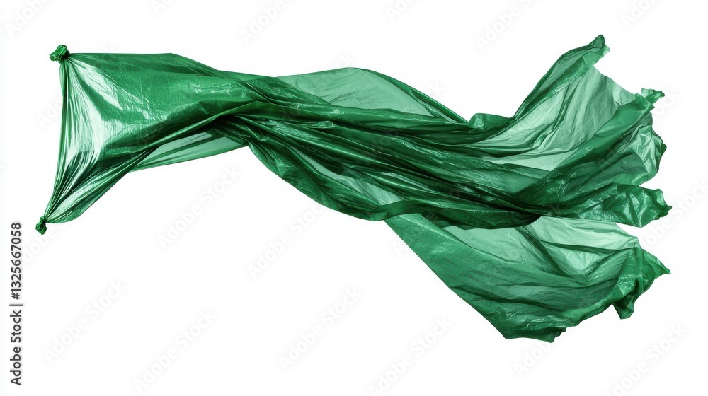 Poster abstract flowing green fabric or material with dynamic wavy and elegant movement organic environment