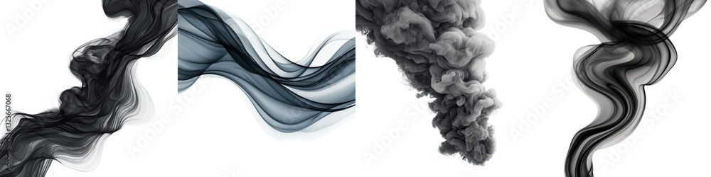 Poster flowing monochrome liquid shapes ethereal movements and swirling smoke create a mesmerizing abstract
