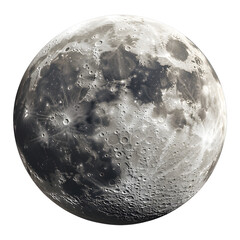high resolution full moon with crater details isolated on white and transparent background