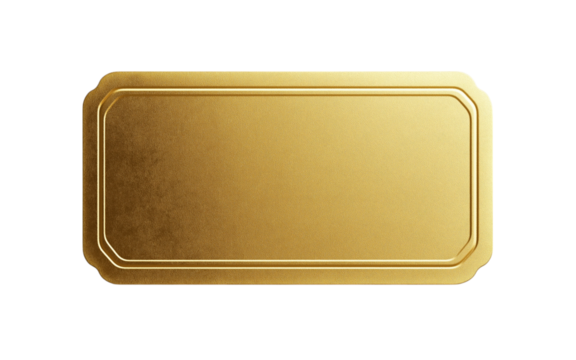 Golden ticket on transparent background representing vip access or winning