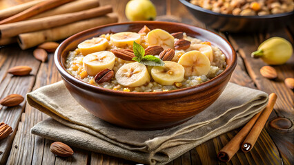 Classic Banana Quinoa Porridge with Almonds and Cinnamon 