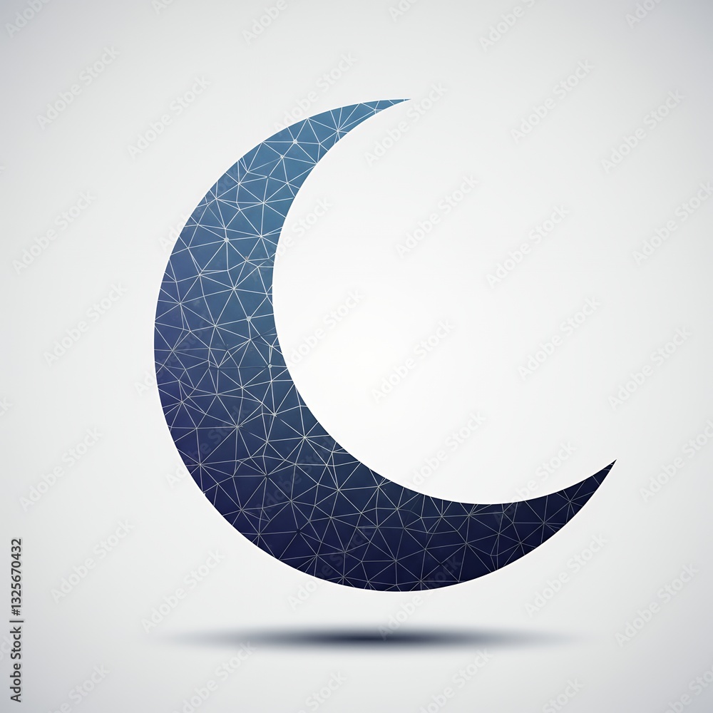 Poster crescent moon design with triangular pattern on gradient background