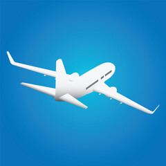 Airplane isolated. Airplane icon. Airplane vector. White plane illustration on blue background. Transportation symbol for travel, flying, flight, airline, commercial, banner, turbine, tourism,aircraft