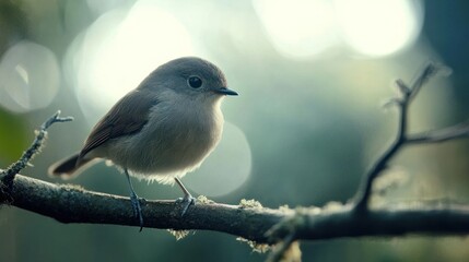 Obraz premium Tiny bird perched on branch in forest