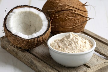 a freshly cracked coconut revealing its white, creamy interior