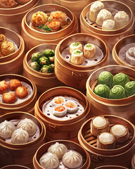 Delicious Chinese Dim Sum Selection, Freshly Steamed and Ready to Serve