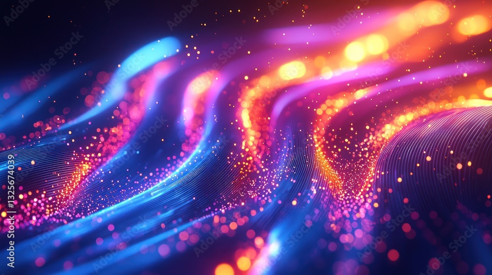 Aufkleber abstract swirling glowing lines with scattered sparkling particles effects