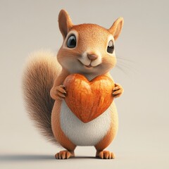Fototapeta premium Cute Squirrel Holding Heart Symbol of Love and Affection in Forest