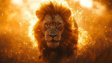 Naklejka premium Fearless Lion Face Closeup Roaring AI Generated