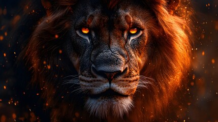 Naklejka premium Royal Lion Closeup with Intense Gaze AI Generated