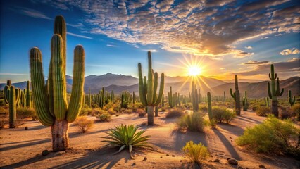 Desert landscape of cacti under bright sunlight, nature, arizona,  nature, arizona, desert, greenery, plants