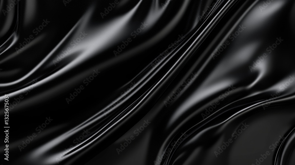 Poster smooth and glossy black satin fabric texture with elegant draping patterns and subtle reflections id