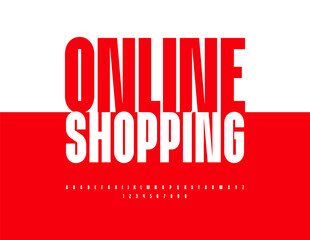 Vector Promo banner Online Shop with Artistic Font. Trendy White set of Alphabet Letters and Numbers