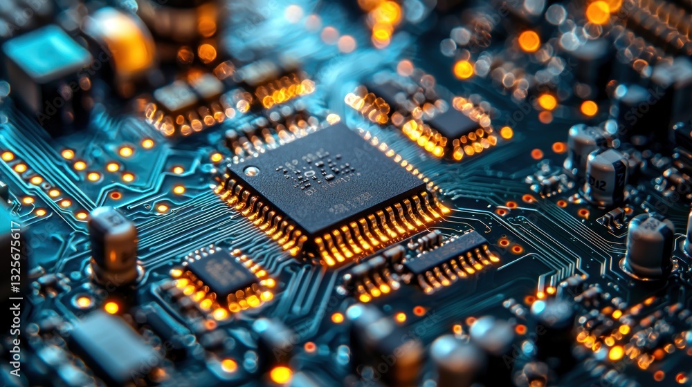 Poster detailed close up image of a computer circuit board
