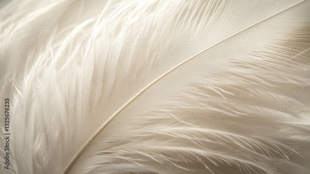 Poster soft and delicate white feather close-up with beautiful texture on a gentle background for artistic 