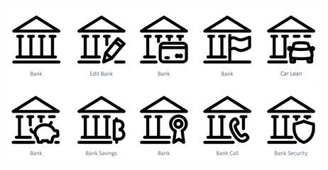 Fototapeta premium A set of 10 micro icons as bank, edit bank, car loan