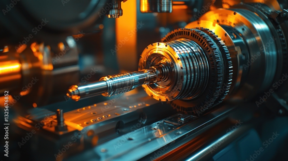 Poster industrial machine components assembly with metallic engineering elements