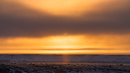 sunset among mountains and hills. Dawn in the mountains