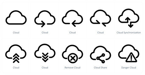 Obraz premium A set of 10 micro icons as cloud, cloud synchronization, remove cloud