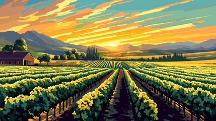 This illustration highlights the allure of rural landscapes and their bountiful harvests.