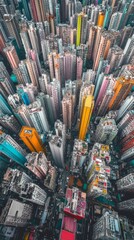 Obraz premium Aerial View of Colorful Urban Landscape in Hong Kong High Rises