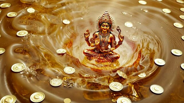 Lakshmi, Goddess of Wealth, Enthroned in Golden Waters