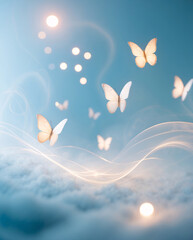 Enchanting Blue Butterfly Hovering Over a Sparkling Bluish and Golden Abstract Landscape Natural Beauty in Motion abstract wallpaper inspiration