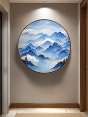 Circular Landscape Painting in Hallway