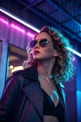 young woman in a bar, colourful potrait of a young woman