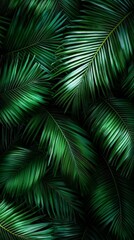 Vibrant depiction of palm leaves in a tropical setting