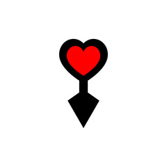 Straight arrow pointer with heart. Vector icon on white background.