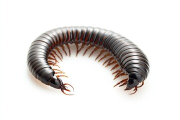 Macro Photography of Millipede Isolated on White Background