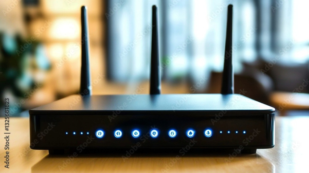 Poster detailed close-up of a router in a working environment.