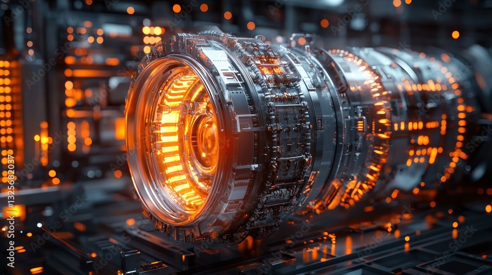 Aufkleber detailed view of an illuminated technological core mechanism