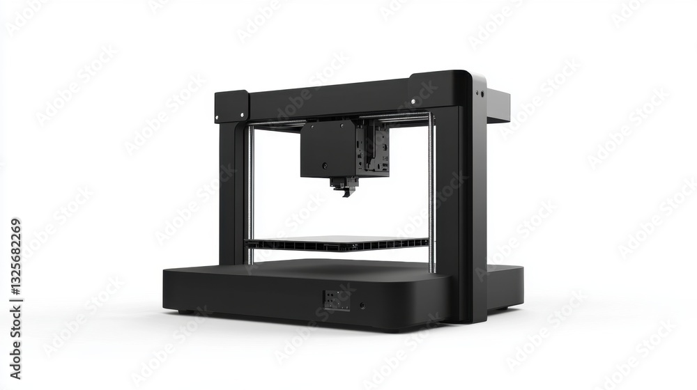 Poster modern 3d printing machine on white background with advanced technology features for innovative manu