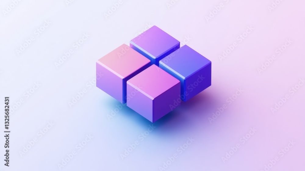 Poster colorful abstract geometric composition with blocks in purple and pink tones set against a soft grad