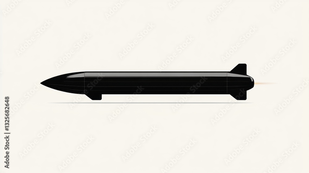 Poster modern minimalist illustration of a rocket design with streamlined shape in matte black color agains