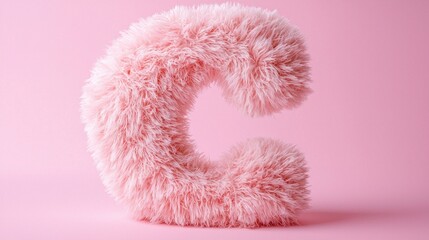 Fototapeta premium A fluffy pink letter C sits against a pink background