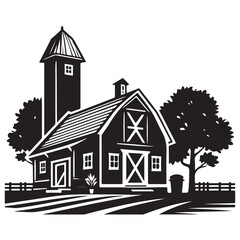 Silhouette Image of a Rural Barn House Vector Illustration