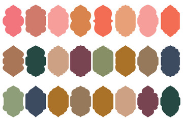 Colorful Vector Label Shapes Vector. Set of Islamic frames shapes badges. Elegant luxury frame design.  Vector illustration