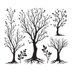 Obraz premium Bare Tree with Leaves Silhouette Illustration for Graphic Design