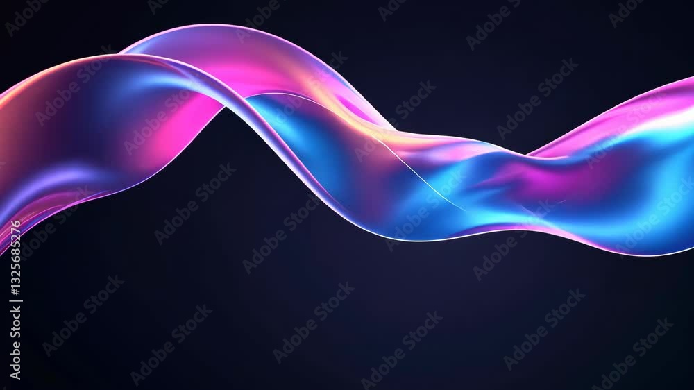 Poster dynamic neon ribbon waves transitioning in colorful motion
