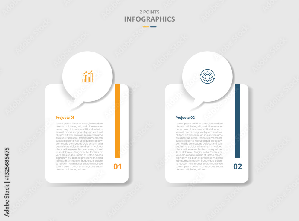 Poster 2 points comparison versus for infographic with callout discussion box on top of round vertical box 