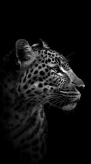 Obraz premium profile of a beautiful jungle cat black and white on solid background