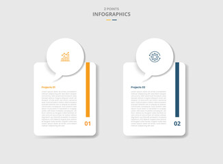 2 points comparison versus for infographic with callout discussion box on top of round vertical box with white background drop shadow with two point list information