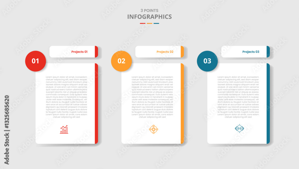 Poster 3 points template infographic with creative table separated header with circle badge with drop shado