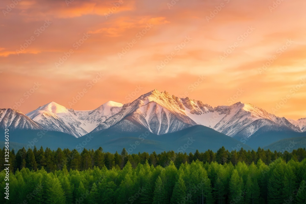 Poster stunning panoramic view of a mountain range during golden hour at low resolution generative ai
