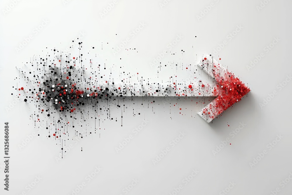 Poster Dynamic arrow design with colorful splashes and textured elements on a white background